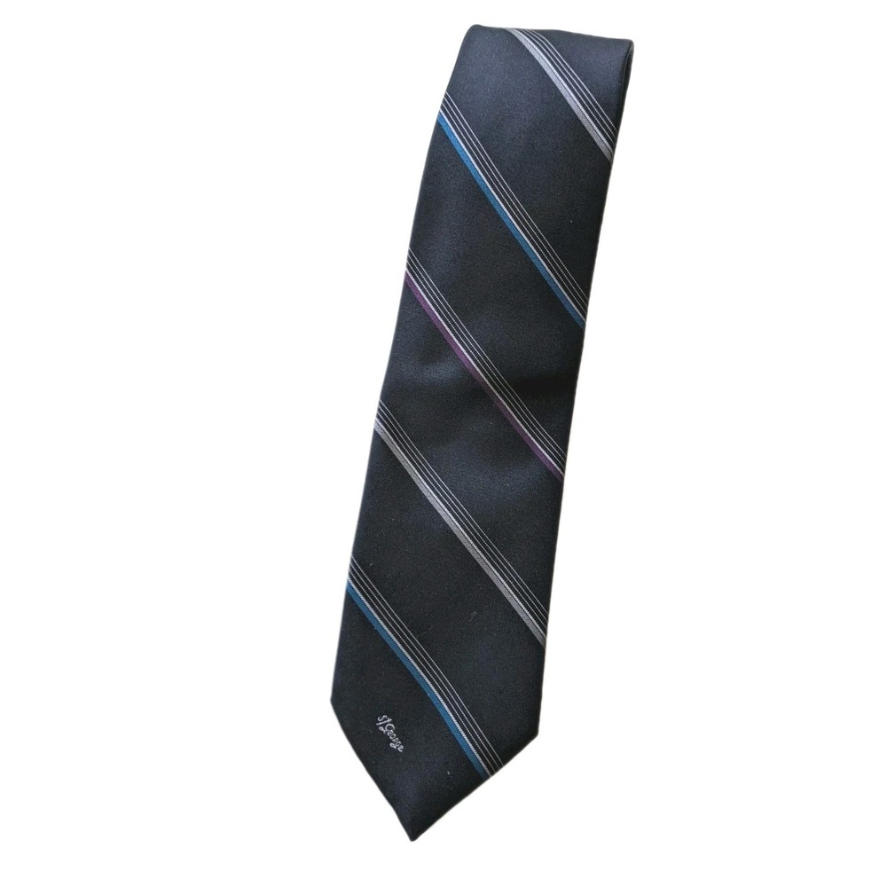 Navy Striped Necktie Diagonal Stripes Grey on‎ Navy